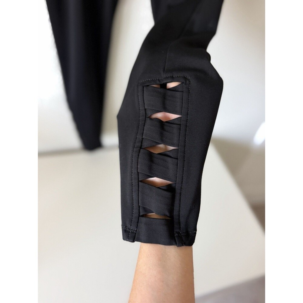 Cache Black Ankle Cutout Leggings Women Glam Pants Laser Stretch Elastic Waist M - Picture 9 of 10